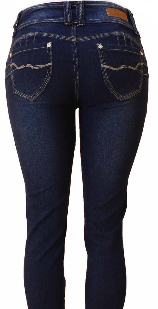 Diamante Skinny Colombian Design Butt Lifter Jeans- Navy