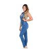 Diamante Colombian Design Butt Lifter Women Skinny Denim Jumpsuit- Blue- JAR961