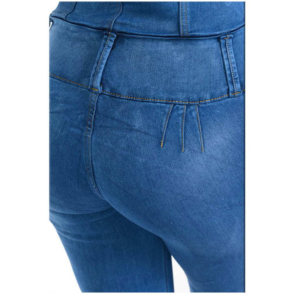 Diamante Colombian Design Butt Lifter Women Skinny Denim Jumpsuit- Blue- JAR961