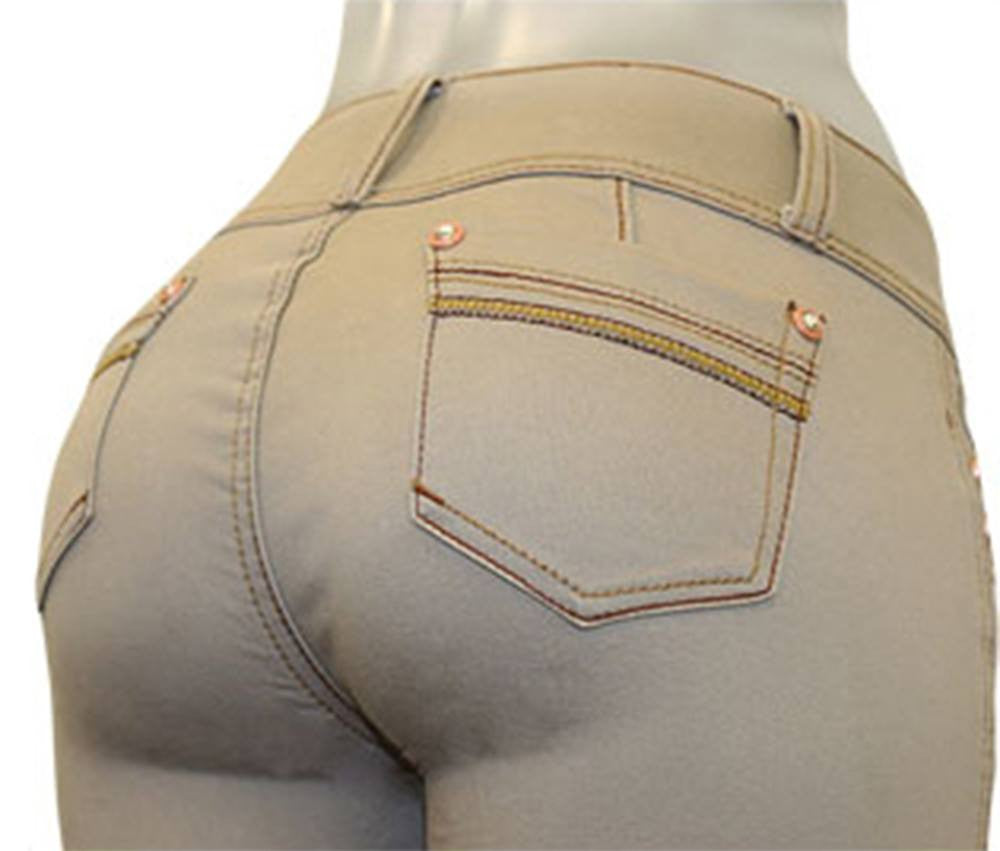 Diamante Colombian Design Butt Lifter Skinny Jeans- Khaki