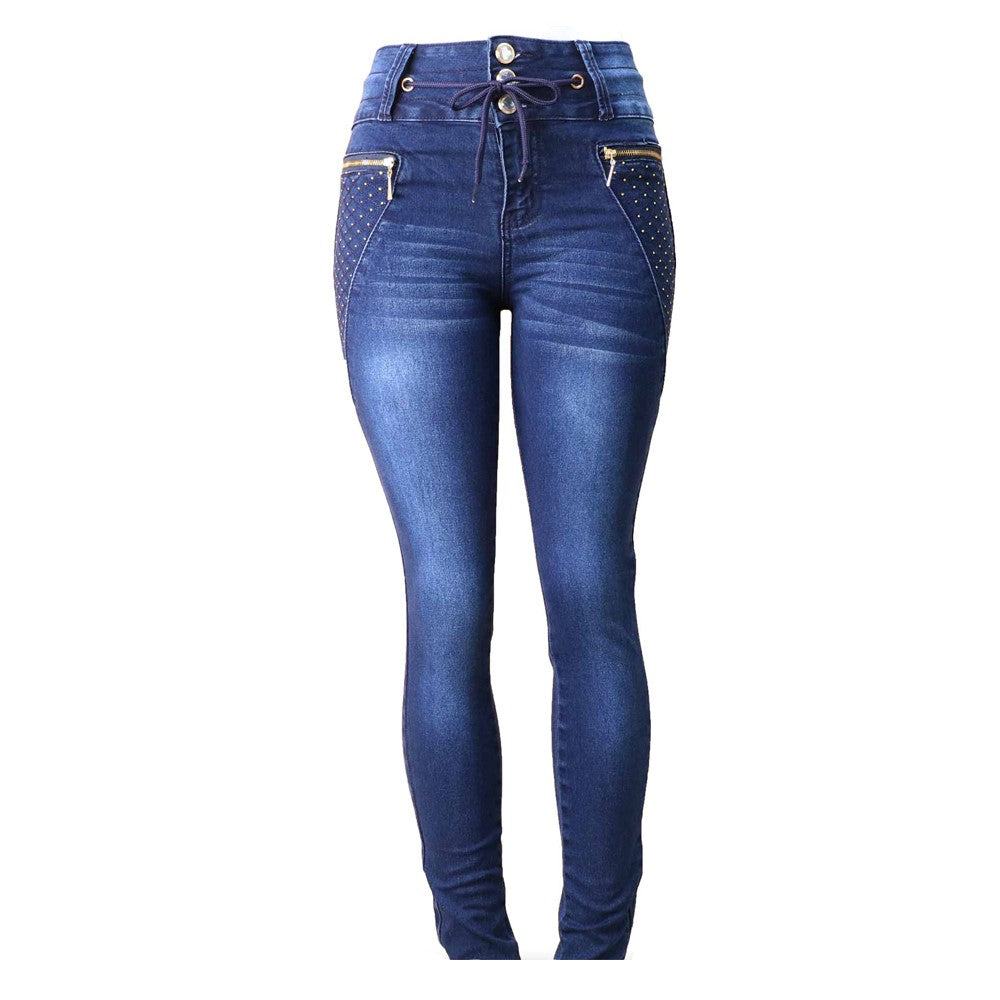 Diamante JUNIORS & PLUS Colombian Design Butt Lifter  Women Denim High Waist Skinny Jeans-Blue with bling- N1408